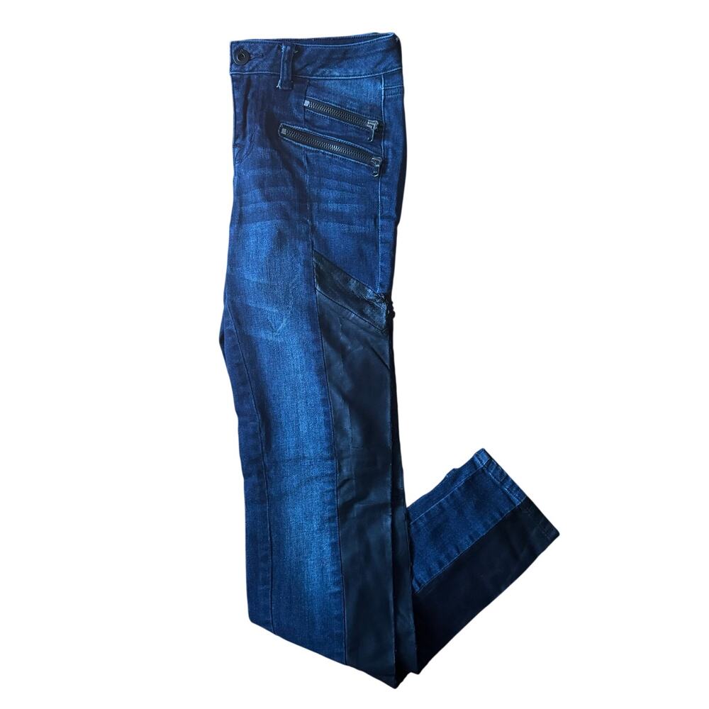 Dex 422393 Size 28 Moto Skinny Jeans Faux Leather Panel Zip Accent Stretch Denim